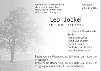 Traueranzeige von Leo Jockel von Gmünder Tagespost