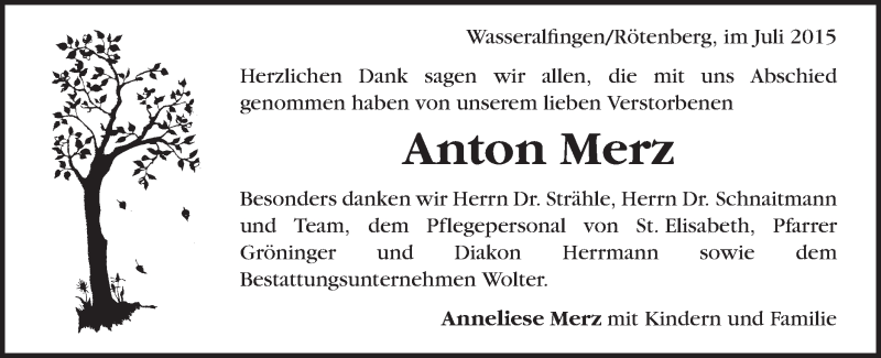  Traueranzeige für Anton Merz vom 28.07.2015 aus Schwäbische Post