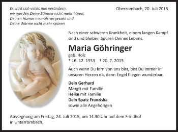Traueranzeige von Maria Göhringer von Schwäbische Post
