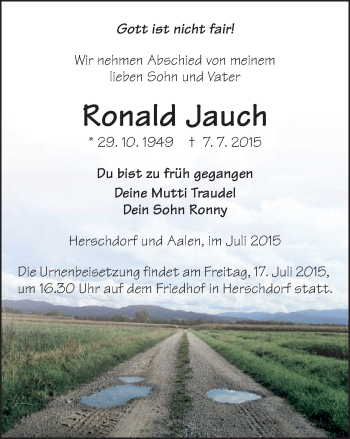 Traueranzeige von Ronald Jauch von Schwäbische Post