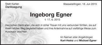 Traueranzeige von Ingeborg Egner von Schwäbische Post