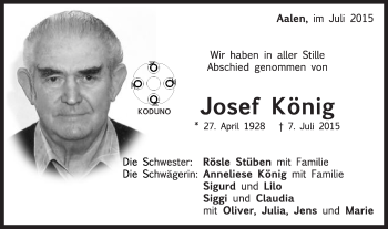 Traueranzeige von Josef König von OstalbTrauer