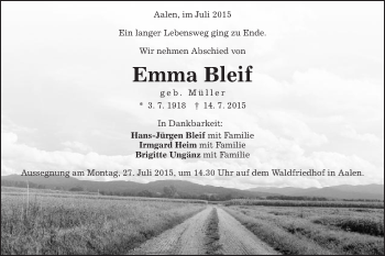 Traueranzeige von Emma Bleif von OstalbTrauer
