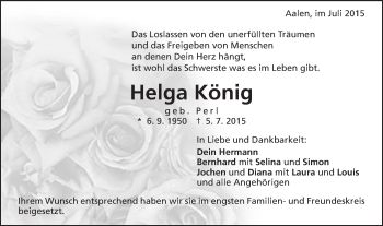Traueranzeige von Helga König von Schwäbische Post