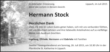 Traueranzeige von Hermann Stock von OstalbTrauer