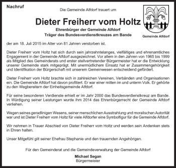 Traueranzeige von Dieter Freiherr vom Holtz von Gmünder Tagespost