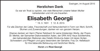 Traueranzeige von Elisabeth Georgii von Schwäbische Post