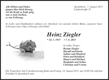 Traueranzeige von Heinz Ziegler von Gmünder Tagespost