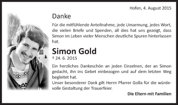 Traueranzeige von Simon Gold von Schwäbische Post