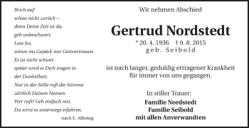Traueranzeige von Gertrud Nordstedt von Schwäbische Post