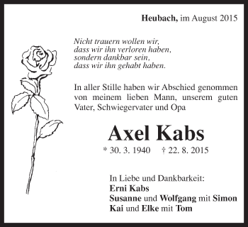 Traueranzeige von Axel Kabs von Gmünder Tagespost