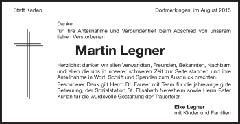 Traueranzeige von Martin Legner von Schwäbische Post