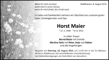 Traueranzeige von Horst Maier von Schwäbische Post