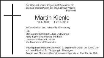 Traueranzeige von Martin Kienle von Schwäbische Post