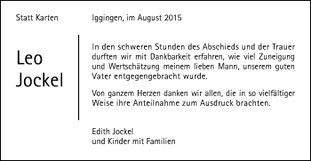 Traueranzeige von Leo Jockel von Gmünder Tagespost