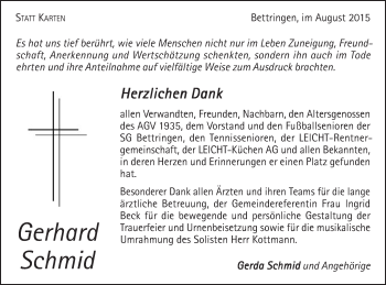 Traueranzeige von Gerhard Schmid von Gmünder Tagespost