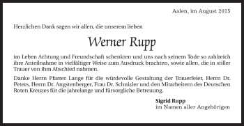 Traueranzeige von Werner Rupp von Schwäbische Post