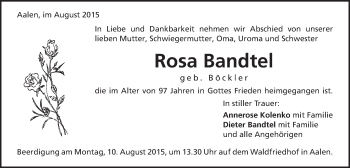 Traueranzeige von Rosa Bandtel von Schwäbische Post