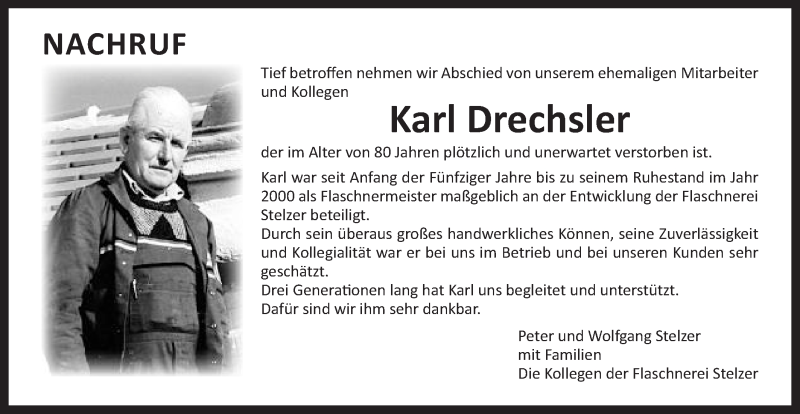  Traueranzeige für Karl Drechsler vom 07.08.2015 aus Schwäbische Post