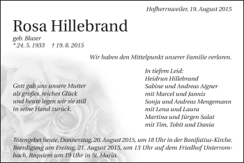 Traueranzeige von Rosa Hillebarnd von Schwäbische Post