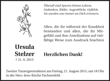 Traueranzeige von Ursula Stelzer von Schwäbische Post