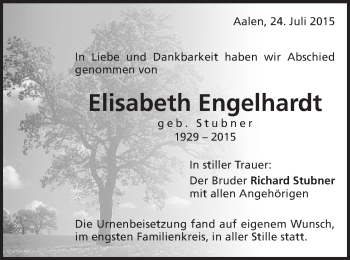 Traueranzeige von Elisabeth Engelhardt von Schwäbische Post