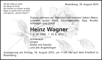 Traueranzeige von Heinz Wagner von Schwäbische Post