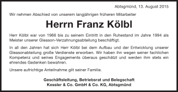 Traueranzeige von Franz Kölbl von Schwäbische Post