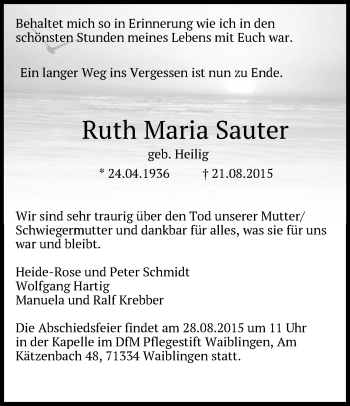 Traueranzeige von Ruth Maria Sauter von Gmünder Tagespost