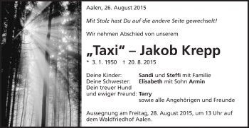 Traueranzeige von Jakob Krepp von Schwäbische Post