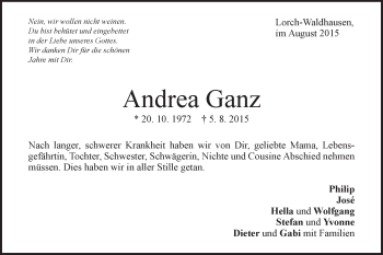 Traueranzeige von Andrea Ganz von Gmünder Tagespost
