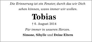 Traueranzeige von Tobias Schaber von Schwäbische Post