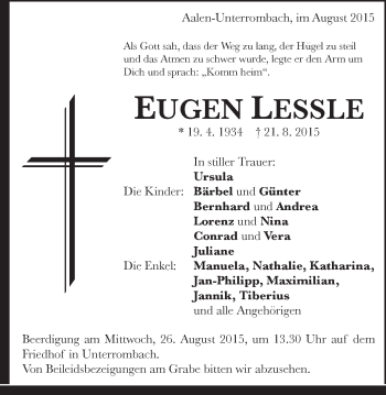 Traueranzeige von Eugen Lessle von Schwäbische Post