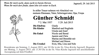 Traueranzeige von Günther Schmidt von Schwäbische Post