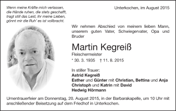 Traueranzeige von Martin Kegreiß von Schwäbische Post