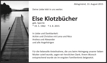Traueranzeige von Else Klotzbücher  von Schwäbische Post