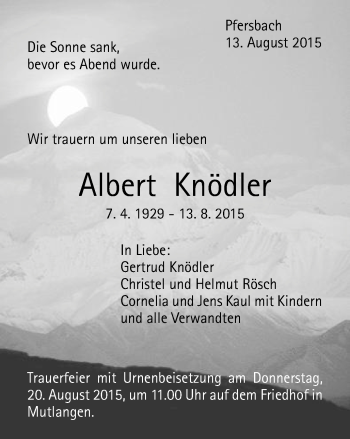 Traueranzeige von Albert Knödler von Gmünder Tagespost
