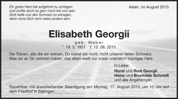 Traueranzeige von Elisabeth Georgii von Schwäbische Post