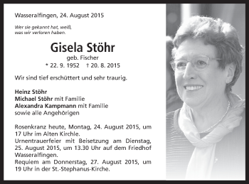 Traueranzeige von Gisela Stöhr von Schwäbische Post