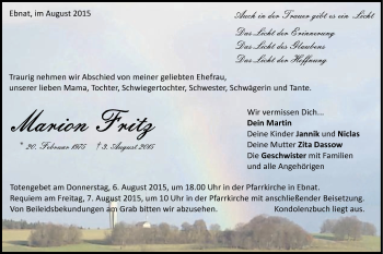 Traueranzeige von Marion Fritz von Schwäbische Post