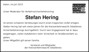 Traueranzeige von Stefan Hering von Schwäbische Post