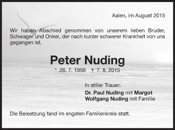Traueranzeige von Peter Nuding von Schwäbische Post