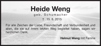 Traueranzeige von Heide Weng von Schwäbische Post