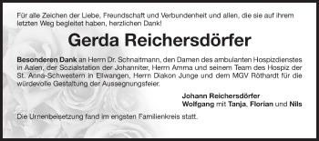 Traueranzeige von Gerda Reichersdörfer von Schwäbische Post