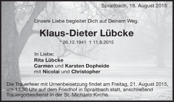 Traueranzeige von Klaus-Dieter Lübcke von Gmünder Tagespost
