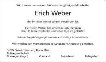 Traueranzeige von Erich Weber von Schwäbische Post