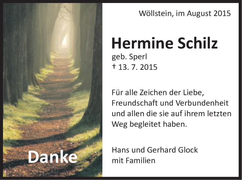  Traueranzeige für Hermine Schilz vom 15.08.2015 aus Schwäbische Post
