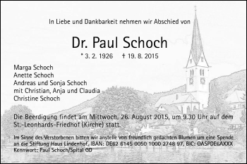 Traueranzeige von Paul Schoch  von Gmünder Tagespost