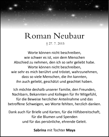 Traueranzeige von Roman Neubaur von Schwäbische Post