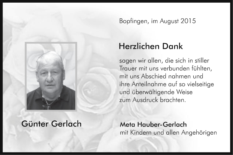  Traueranzeige für Günter Gerlach vom 08.08.2015 aus Schwäbische Post